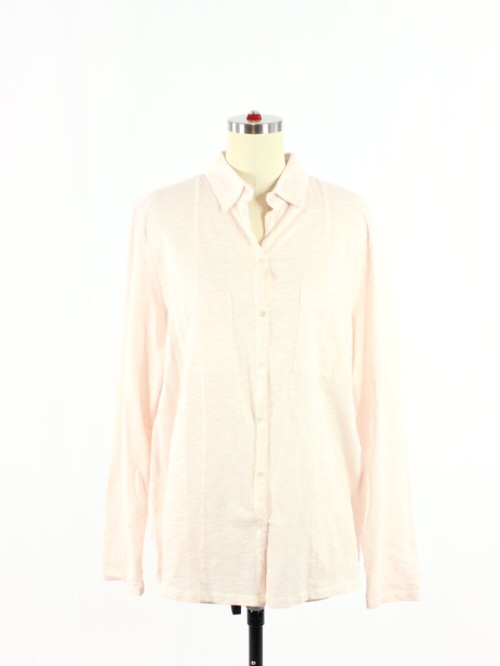 GARDEL BY MOORE Aretha Pale Pink Slub Cotton Jersey Button Up Shirt, Size L